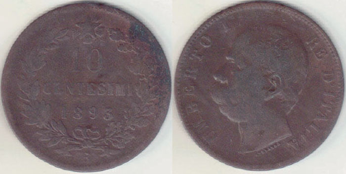 1893 B/I Italy 10 Centesimi A002961